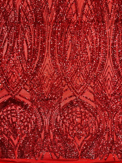 Athena RED Sequins on Mesh Lace Fabric by the Yard