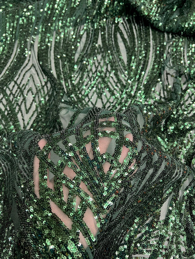 Athena HUNTER GREEN Sequins on Mesh Lace Fabric by the Yard