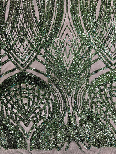Athena HUNTER GREEN Sequins on Mesh Lace Fabric by the Yard