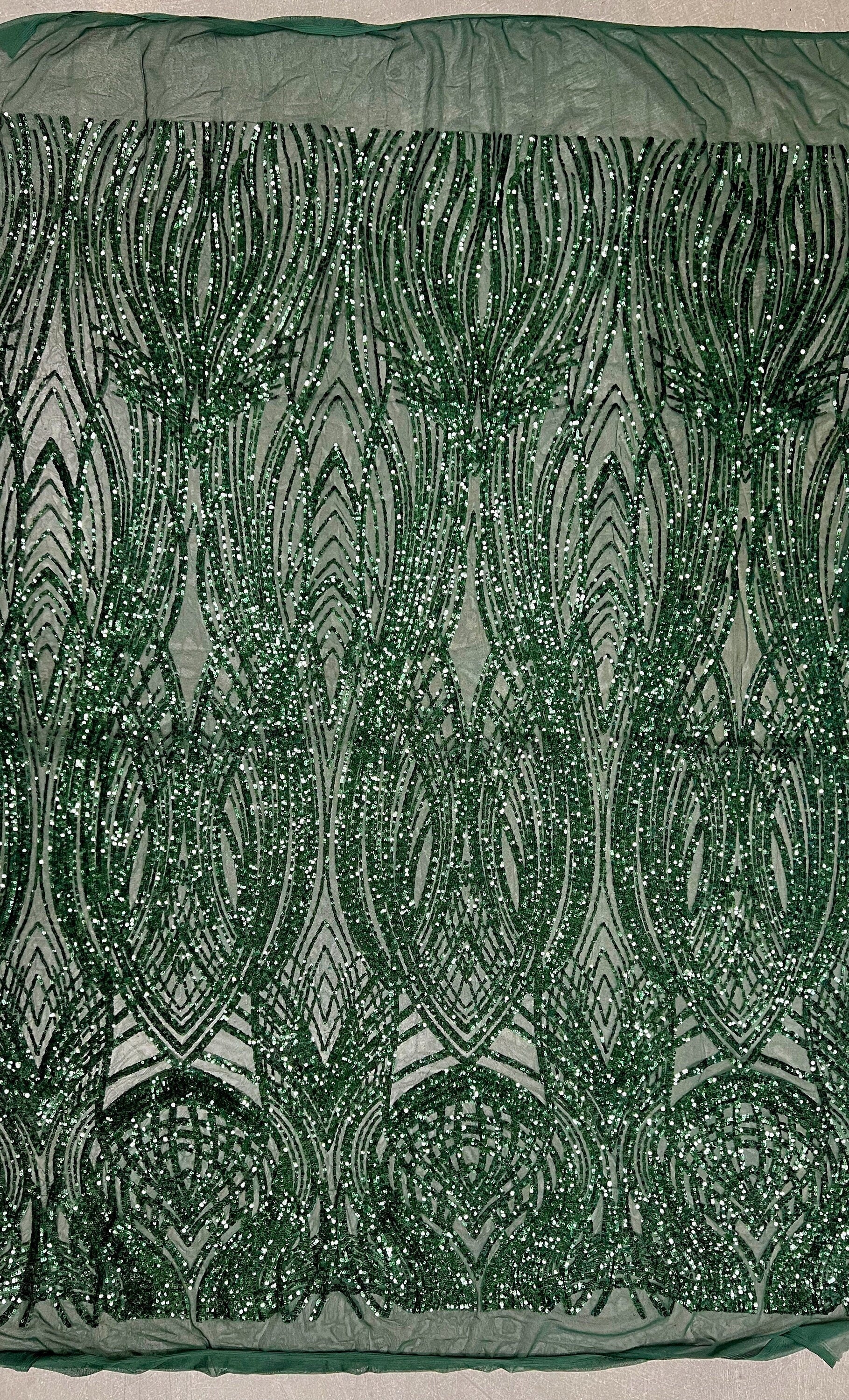 Athena HUNTER GREEN Sequins on Mesh Lace Fabric by the Yard
