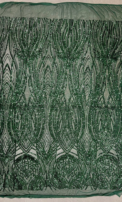 Athena HUNTER GREEN Sequins on Mesh Lace Fabric by the Yard