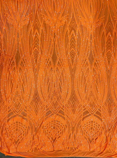 Athena ORANGE Sequins on Mesh Lace Fabric by the Yard