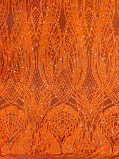 Athena ORANGE Sequins on Mesh Lace Fabric by the Yard