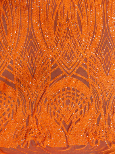Athena ORANGE Sequins on Mesh Lace Fabric by the Yard