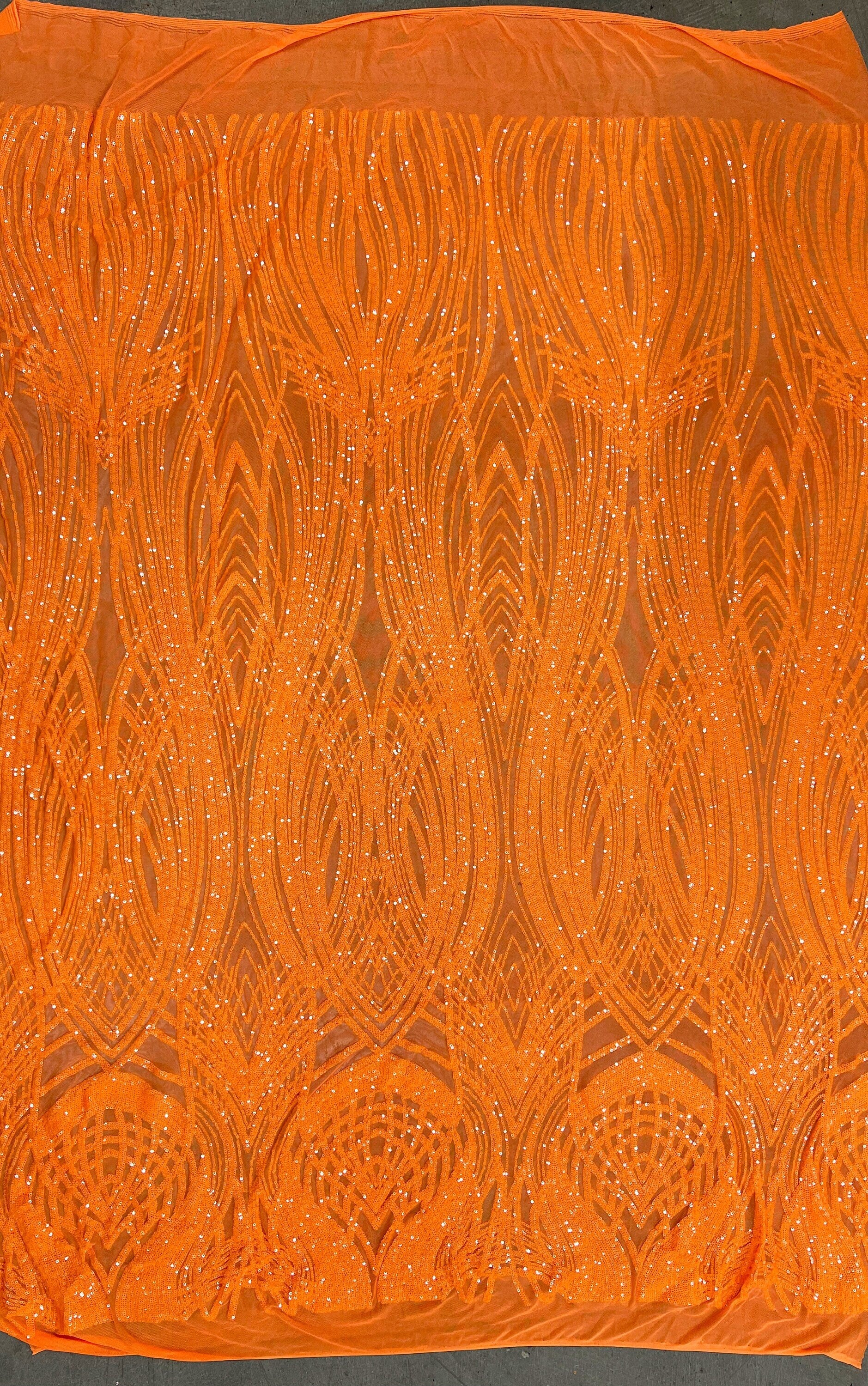 Athena ORANGE Sequins on Mesh Lace Fabric by the Yard