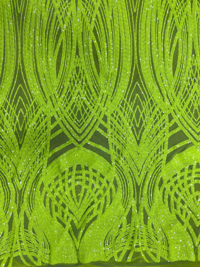 Athena LIME GREEN Sequins on Mesh Lace Fabric by the Yard