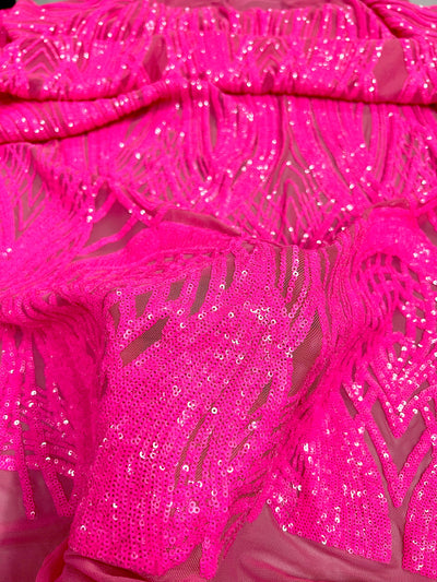 Athena HOT PINK Sequins on Mesh Lace Fabric by the Yard
