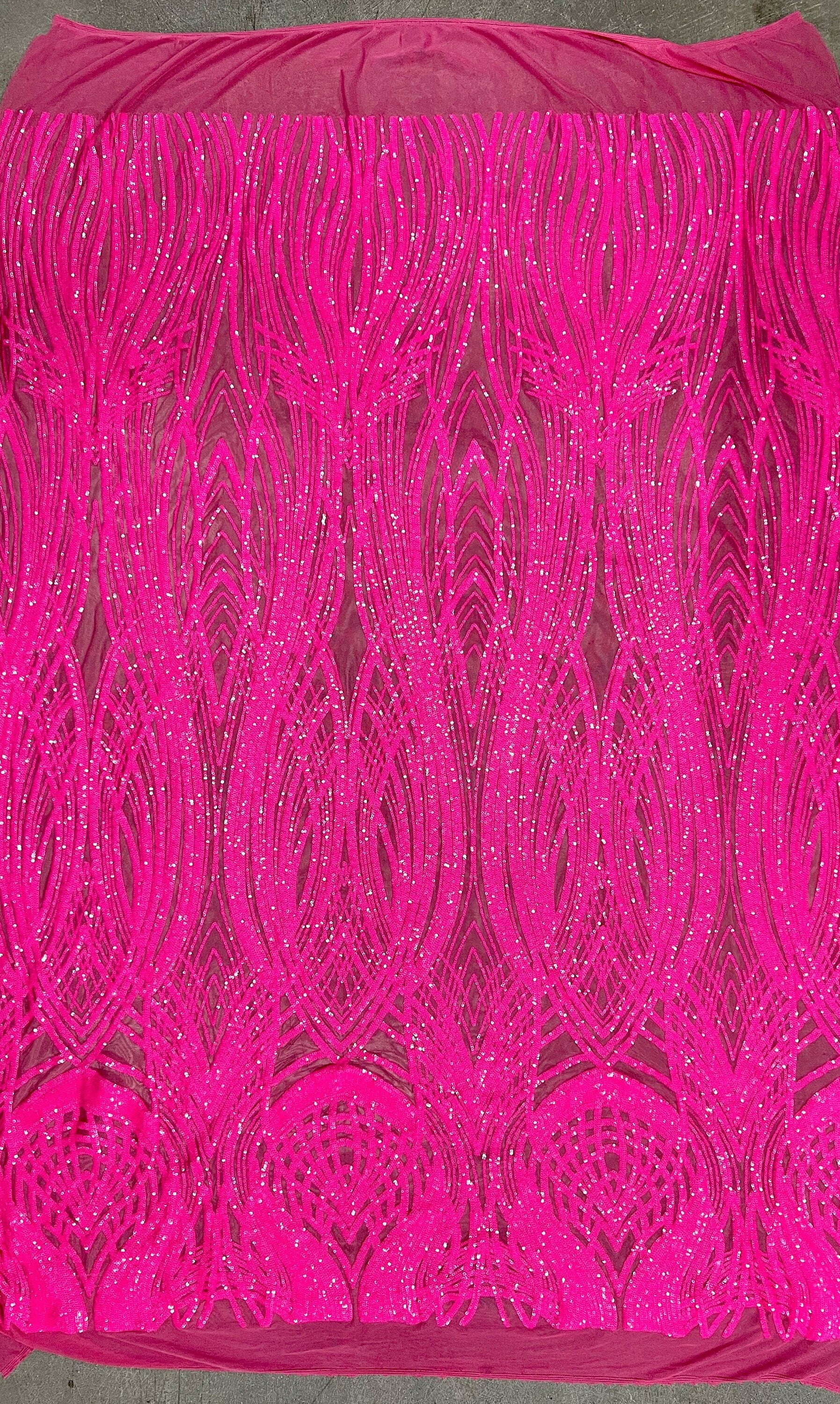 Athena HOT PINK Sequins on Mesh Lace Fabric by the Yard