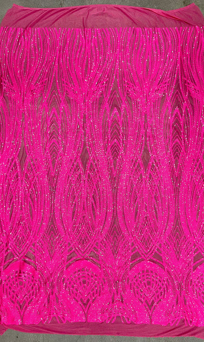 Athena HOT PINK Sequins on Mesh Lace Fabric by the Yard