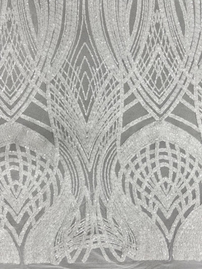 Athena WHITE Sequins on Mesh Lace Fabric by the Yard