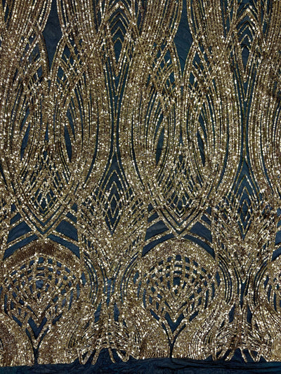 Athena GOLD Sequins on BLACK Mesh Lace Fabric by the Yard