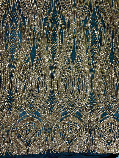 Athena GOLD Sequins on BLACK Mesh Lace Fabric by the Yard