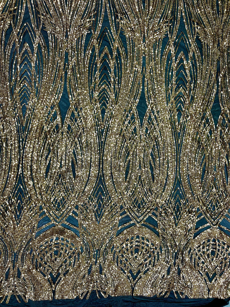 Athena GOLD Sequins on BLACK Mesh Lace Fabric by the Yard