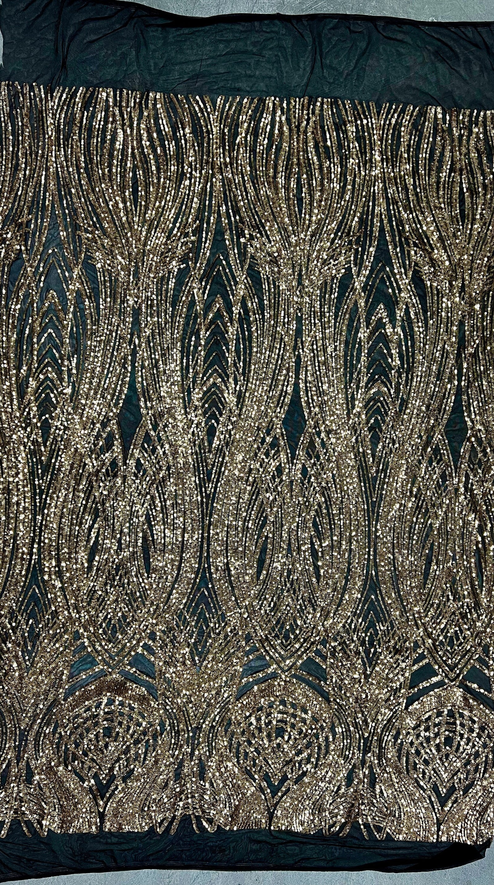 Athena GOLD Sequins on BLACK Mesh Lace Fabric by the Yard