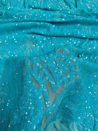 Athena AQUA Sequins on Mesh Lace Fabric by the Yard