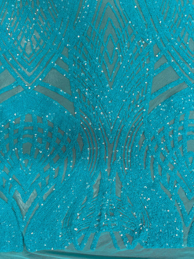 Athena AQUA Sequins on Mesh Lace Fabric by the Yard
