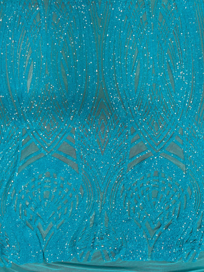 Athena AQUA Sequins on Mesh Lace Fabric by the Yard