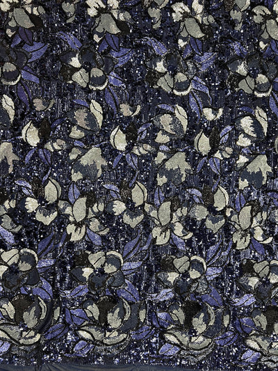 Natasha NAVY/SILVER Full Overlapping Sequins on Stretch Mesh Lace Fabric by the Yard