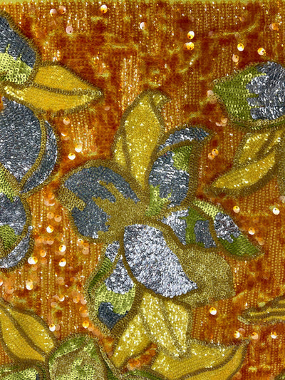 Natasha GOLD/ORANGE Full Overlapping Sequins on Stretch Mesh Lace Fabric by the Yard