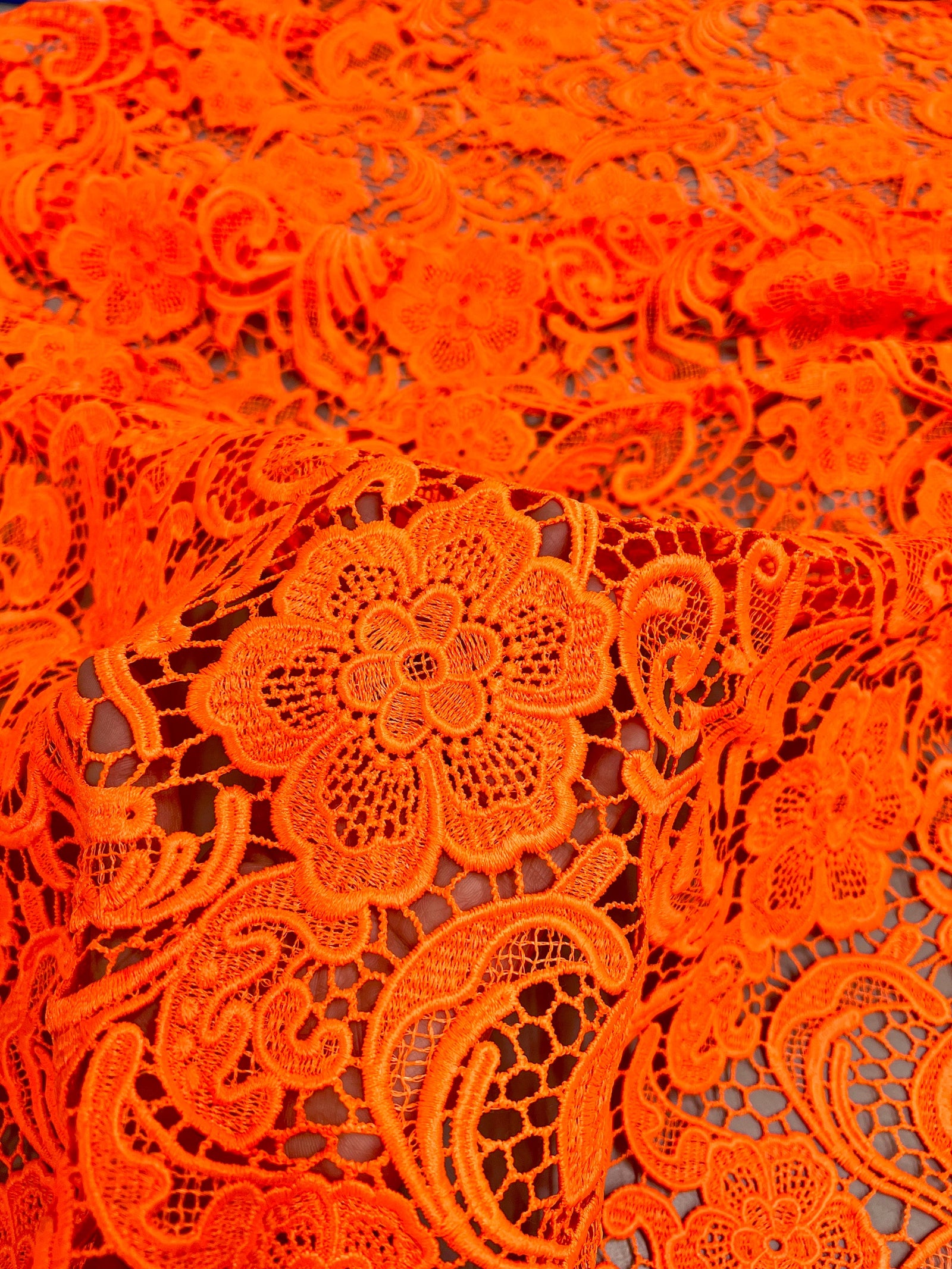 Maggie BRIGHT ORANGE Guipure Venice Heavy Lace Fabric by the Yard - 10019