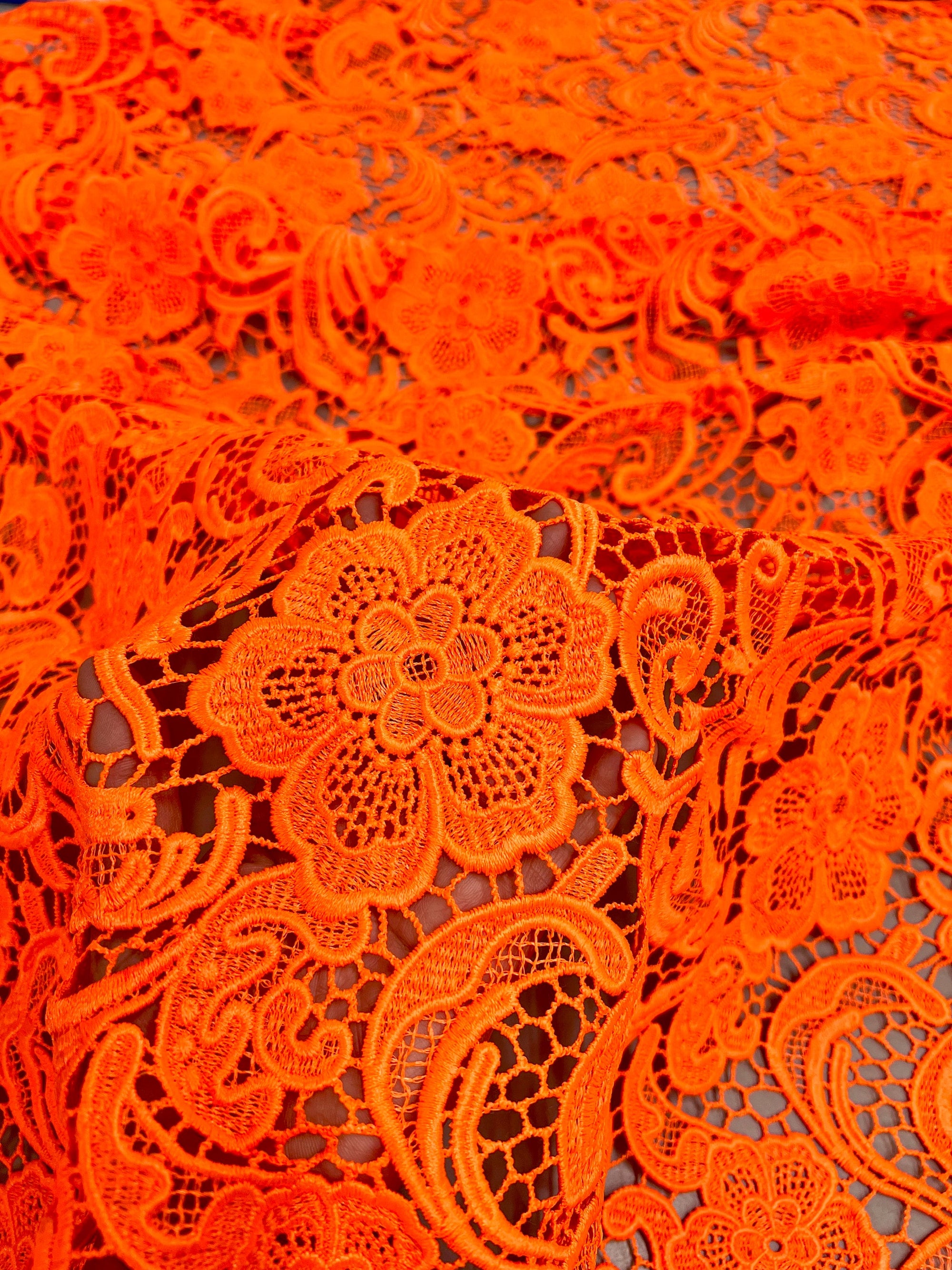 Maggie BRIGHT ORANGE Guipure Venice Heavy Lace Fabric by the Yard - 10019