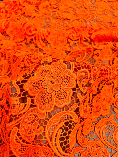 Maggie BRIGHT ORANGE Guipure Venice Heavy Lace Fabric by the Yard - 10019