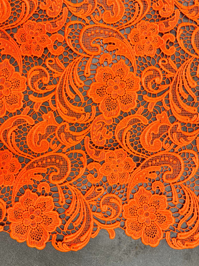 Maggie BRIGHT ORANGE Guipure Venice Heavy Lace Fabric by the Yard - 10019
