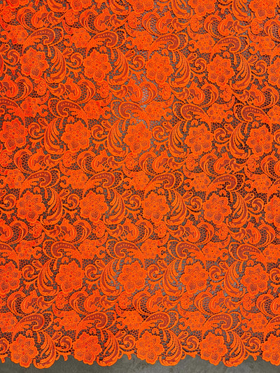 Maggie BRIGHT ORANGE Guipure Venice Heavy Lace Fabric by the Yard - 10019