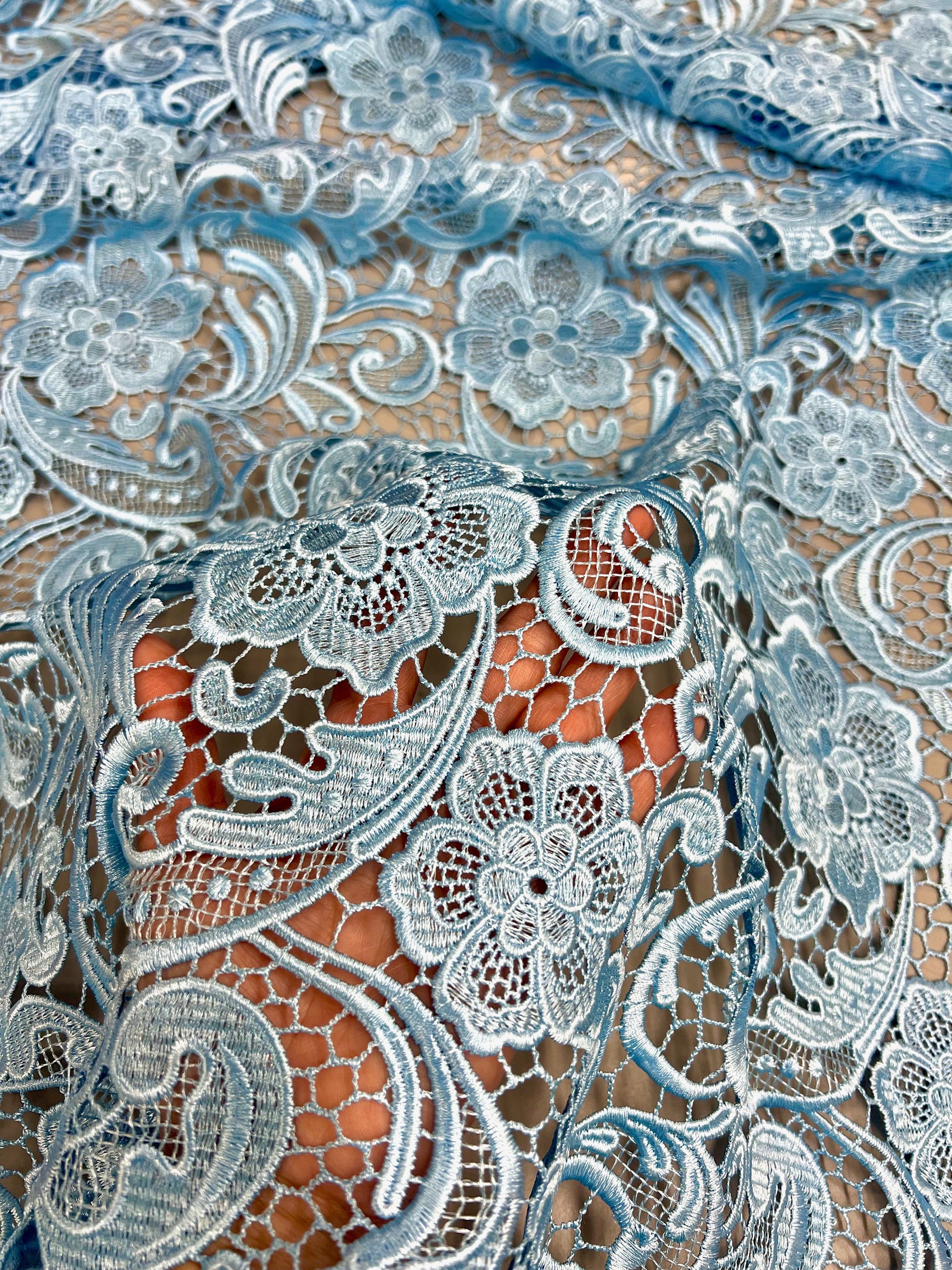 Maggie LIGHT BLUE Guipure Venice Heavy Lace Fabric by the Yard - 10019