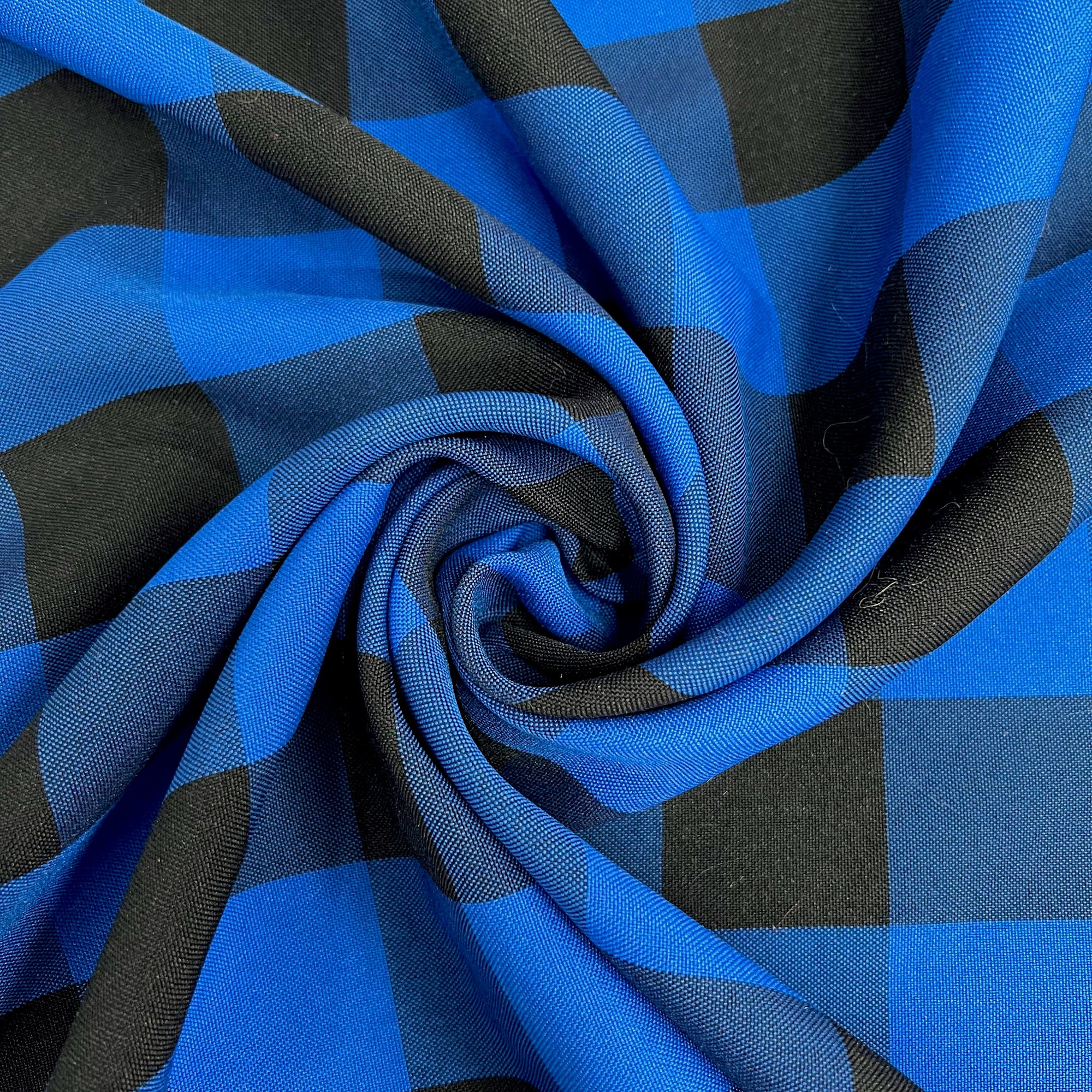 Camille ROYAL BLUE BLACK  1.5" Big Checkered Gingham Pattern Poly Poplin Fabric by the Yard - 10049