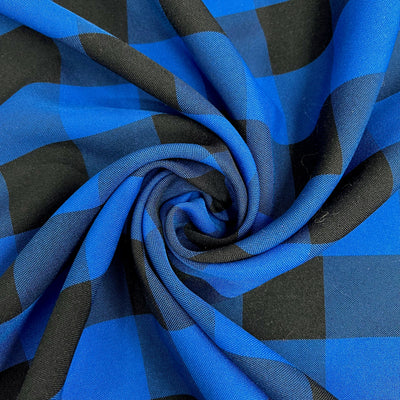 Camille ROYAL BLUE BLACK  1.5" Big Checkered Gingham Pattern Poly Poplin Fabric by the Yard - 10049