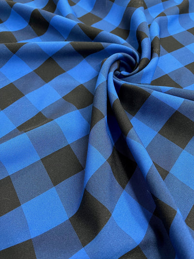 Camille ROYAL BLUE BLACK  1.5" Big Checkered Gingham Pattern Poly Poplin Fabric by the Yard - 10049