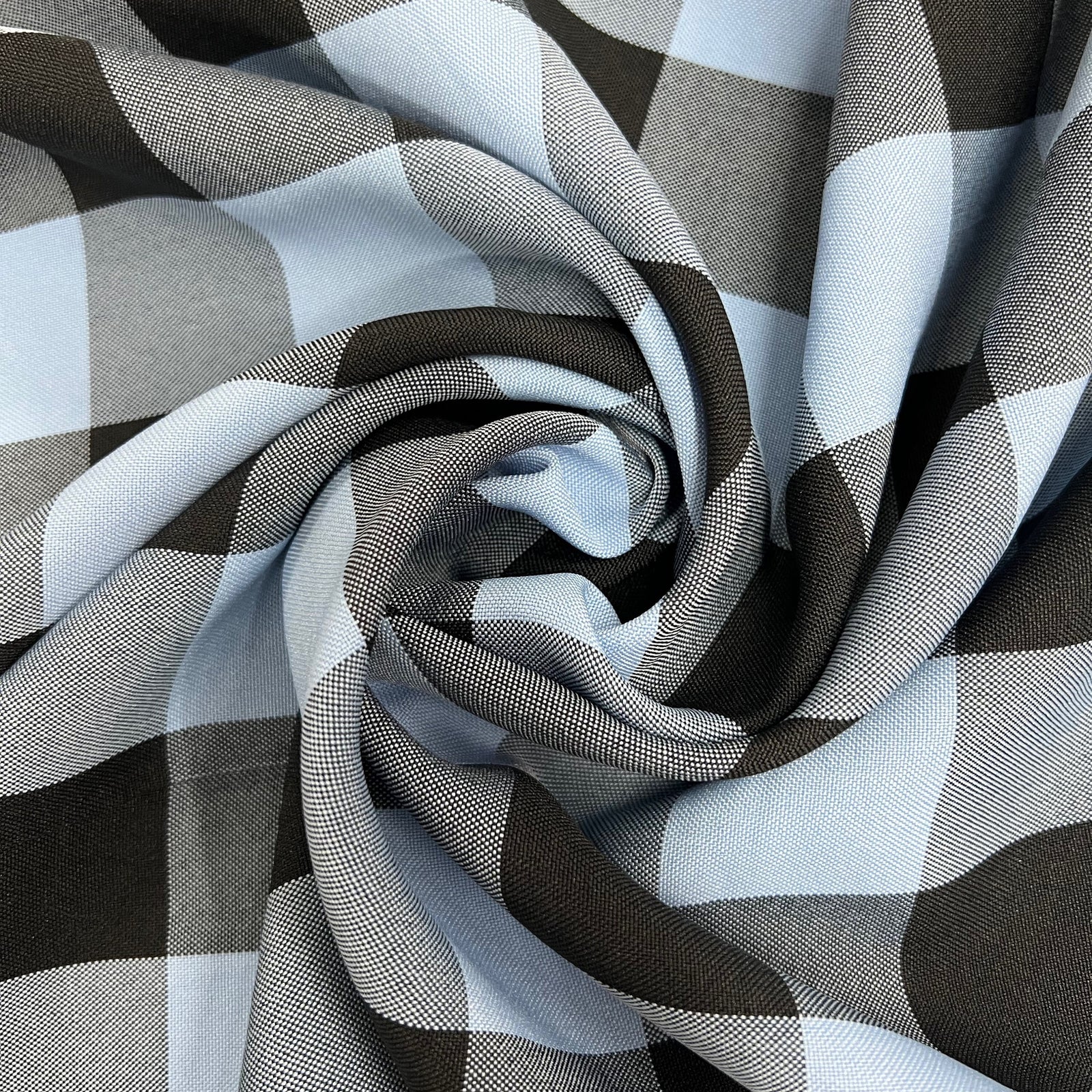 Camille LIGHT BLUE BLACK  1.5" Big Checkered Gingham Pattern Poly Poplin Fabric by the Yard - 10049