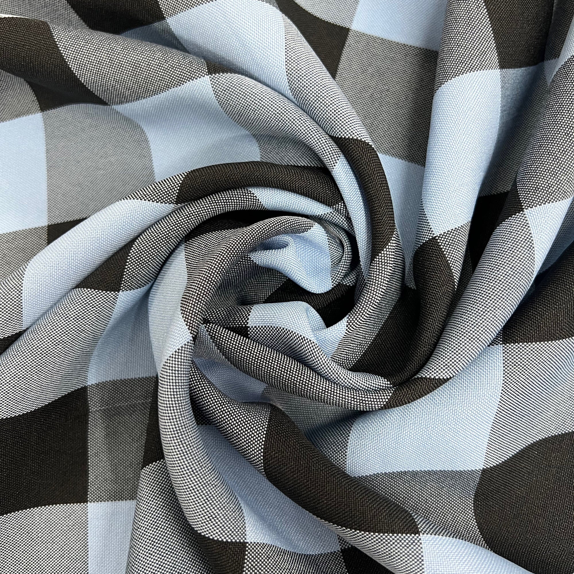 Camille LIGHT BLUE BLACK  1.5" Big Checkered Gingham Pattern Poly Poplin Fabric by the Yard - 10049