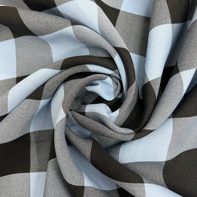 Camille LIGHT BLUE BLACK  1.5" Big Checkered Gingham Pattern Poly Poplin Fabric by the Yard - 10049