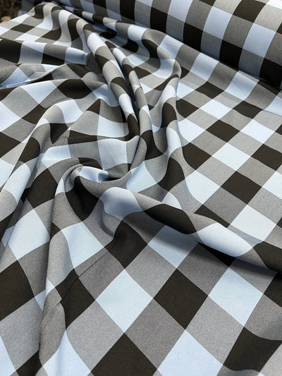 Camille LIGHT BLUE BLACK  1.5" Big Checkered Gingham Pattern Poly Poplin Fabric by the Yard - 10049