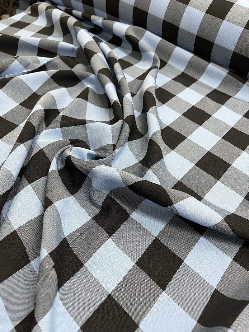 Camille LIGHT BLUE BLACK  1.5" Big Checkered Gingham Pattern Poly Poplin Fabric by the Yard - 10049