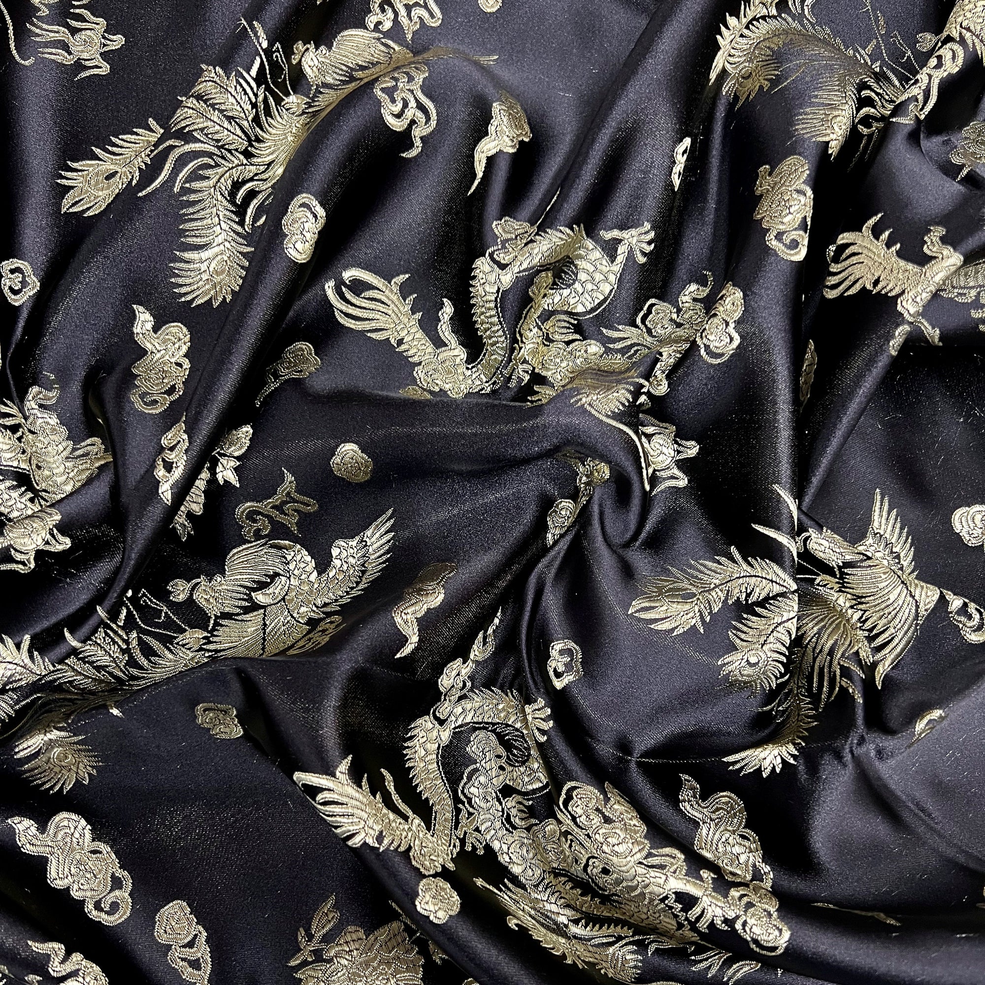 Arisa BLACK Dragon Brocade Chinese Satin Fabric for Cheongsam/Qipao, Apparel, Costumes, Upholstery, Bags, Crafts - 10237