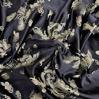 Arisa BLACK Dragon Brocade Chinese Satin Fabric for Cheongsam/Qipao, Apparel, Costumes, Upholstery, Bags, Crafts - 10237