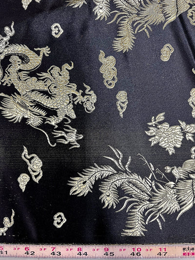 Arisa BLACK Dragon Brocade Chinese Satin Fabric for Cheongsam/Qipao, Apparel, Costumes, Upholstery, Bags, Crafts - 10237