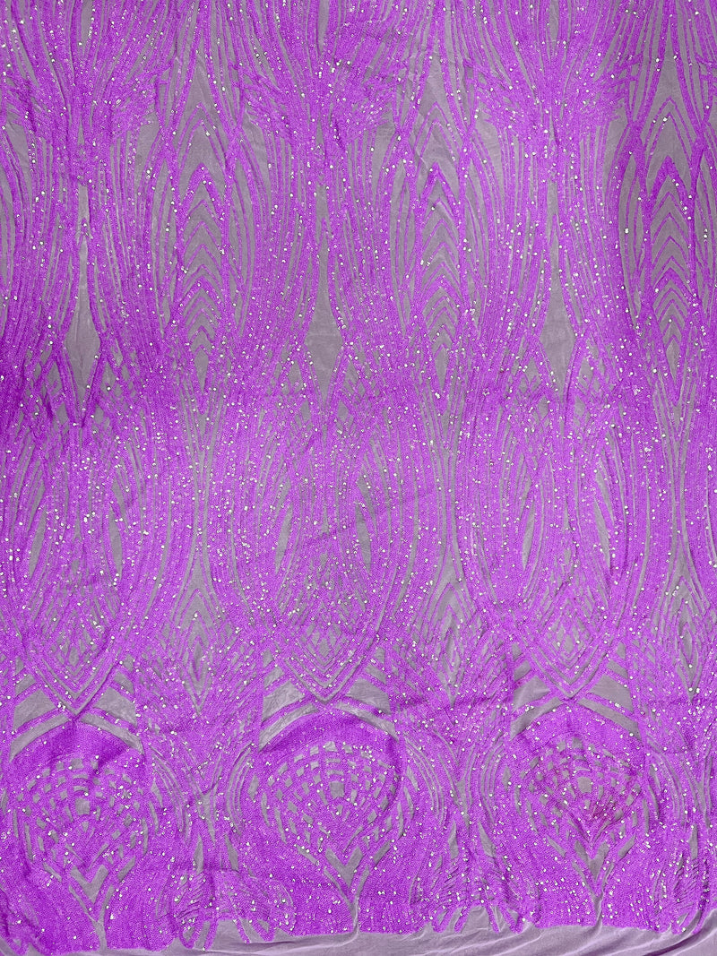Athena LAVENDER Sequins on Mesh Lace Fabric by the Yard