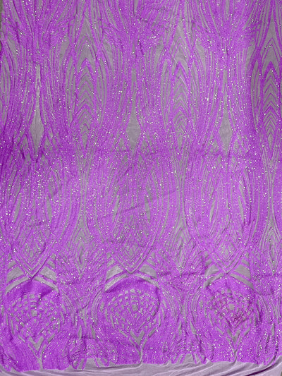 Athena LAVENDER Sequins on Mesh Lace Fabric by the Yard