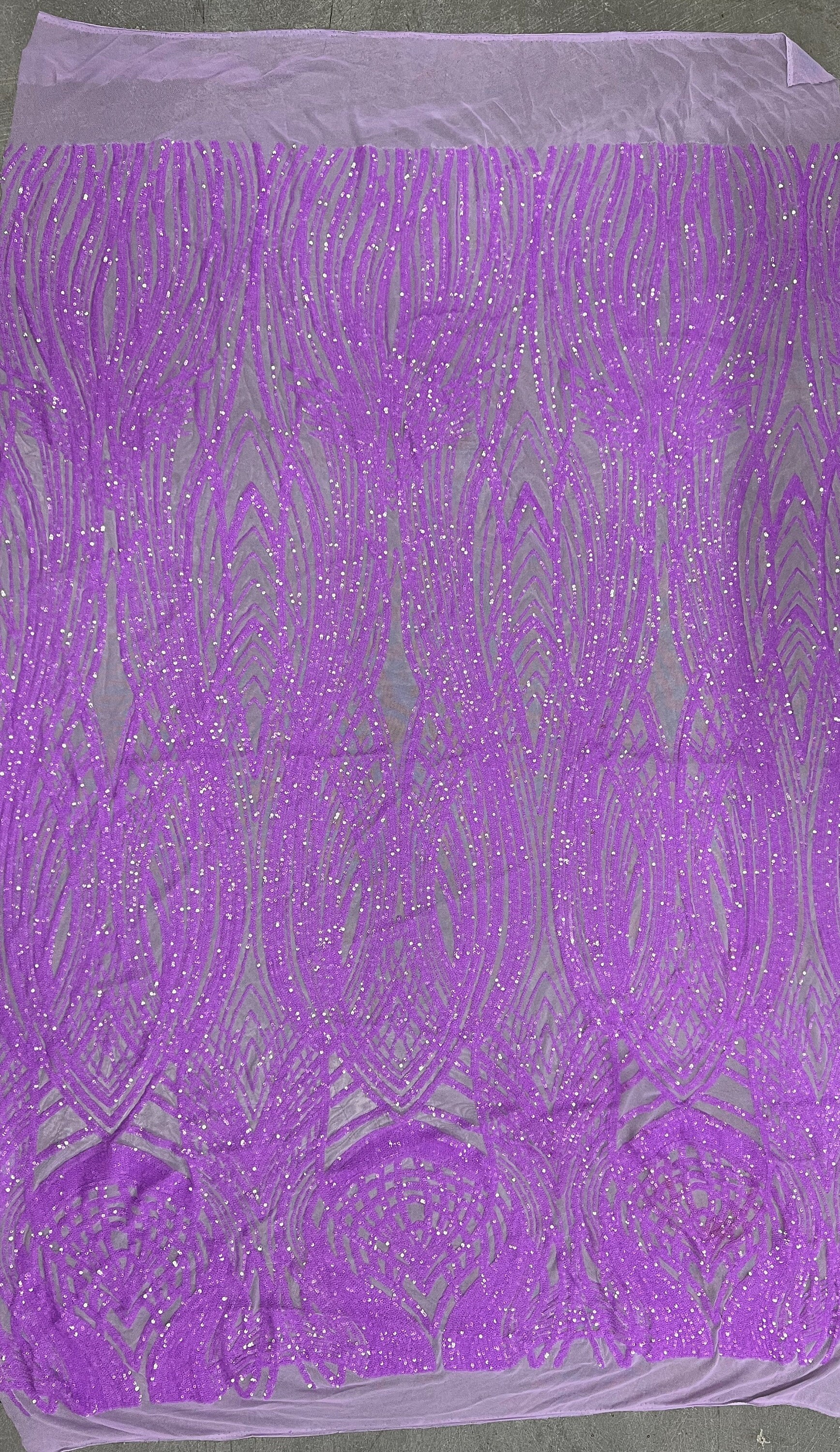 Athena LAVENDER Sequins on Mesh Lace Fabric by the Yard