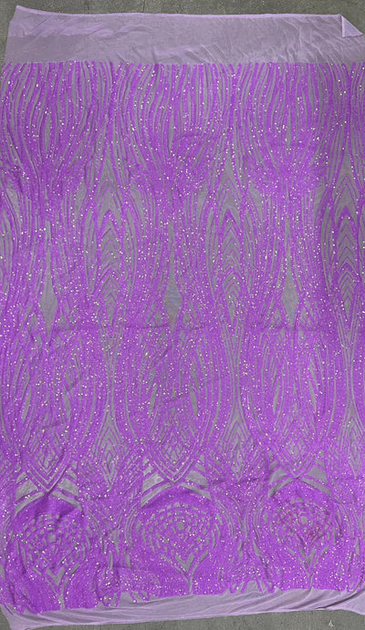 Athena LAVENDER Sequins on Mesh Lace Fabric by the Yard