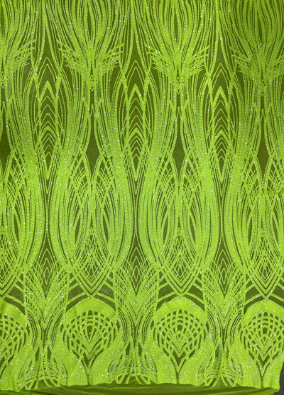 Athena LIME GREEN Sequins on Mesh Lace Fabric by the Yard