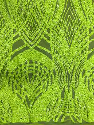 Athena LIME GREEN Sequins on Mesh Lace Fabric by the Yard