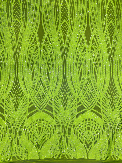 Athena LIME GREEN Sequins on Mesh Lace Fabric by the Yard