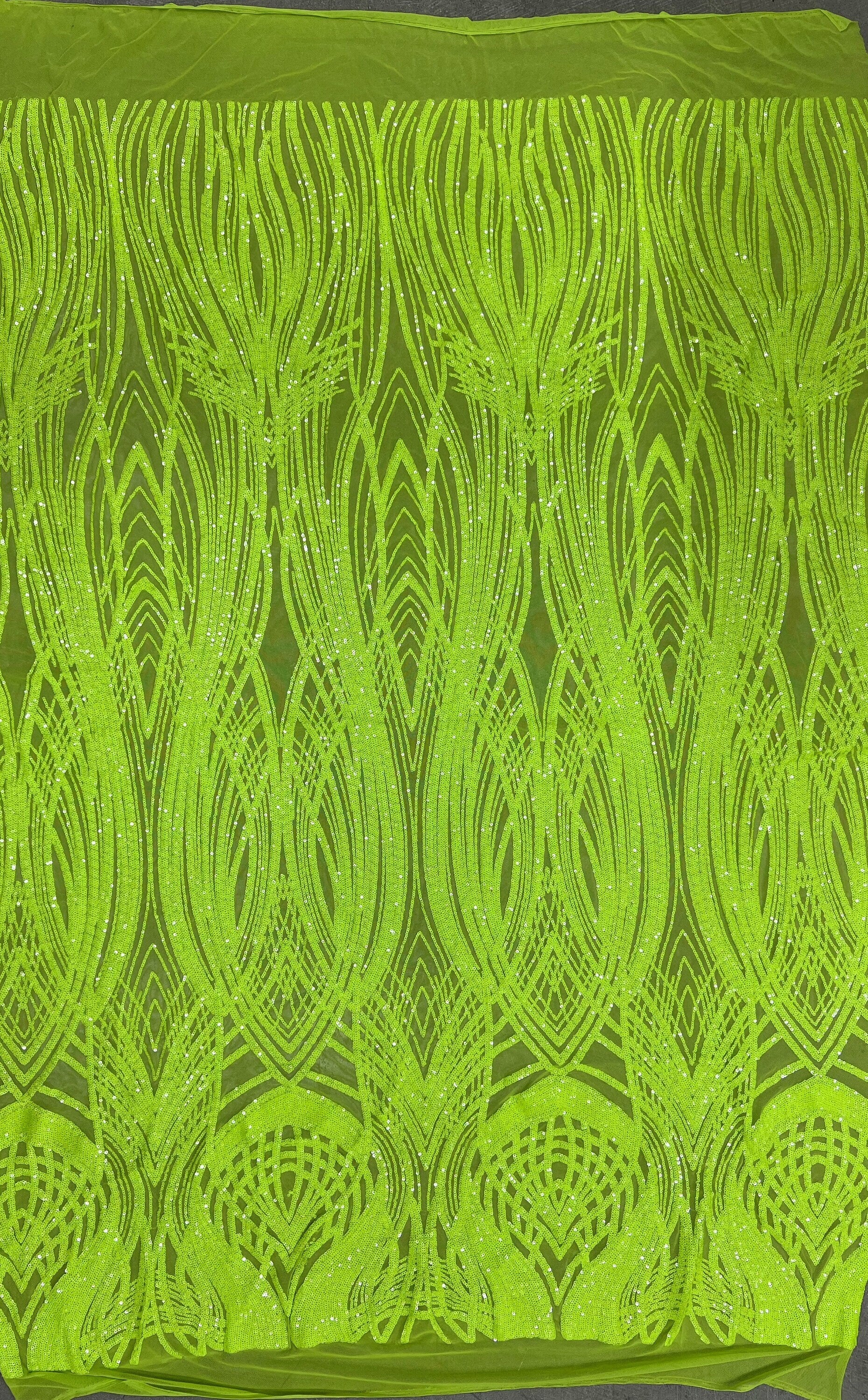 Athena LIME GREEN Sequins on Mesh Lace Fabric by the Yard