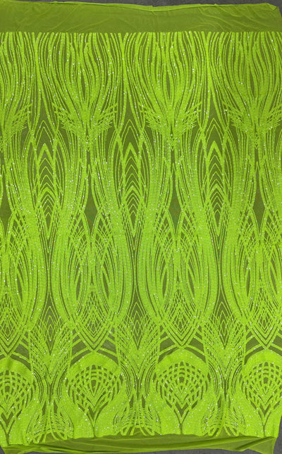Athena LIME GREEN Sequins on Mesh Lace Fabric by the Yard