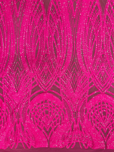 Athena HOT PINK Sequins on Mesh Lace Fabric by the Yard